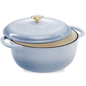 Cast-Iron Dutch Oven Kitchen Cookware w/ Enamel, Handles - 6qt