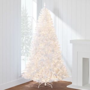 4.5' Pre-Lit Hinged Artificial White Pine Christmas Tree w/ Lights, Metal Stand