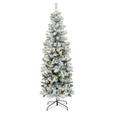 9' Pre-Lit Snow Flocked Artificial Pencil Christmas Tree
