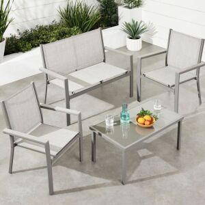 4-Piece Textilene Outdoor Conversation Set w/ Cushions, Table