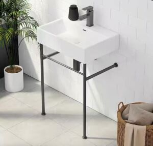 Eridanus Turner 24 in. Vitreous China White Console Sink Basin and Matte Black Stainless Steel Legs Combo with Overflow