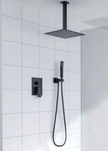 Magic Home 1-Spray Pattern with 1.8 GPM 10 in. Ceiling Mounted Dual Shower Head Rough-in Valve in Matte Black