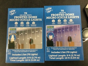 Box of Frosted Dome Micro Icicle Lights White and Blue 12 Pack