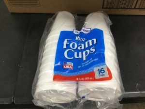 Box of Dollar General Foam Cups 12 Packs