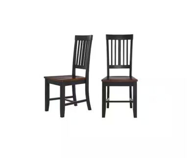 StyleWell Scottsbury Charcoal Black Wood Dining Chair with Slat Back and Walnut Brown Seat, Set of 2