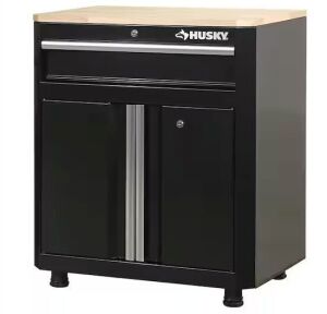 Husky 24-Gauge Steel 1-Drawer 2-Door Garage Base Cabinet in Black, 28 in. W x 32.8 in. H x 18.3 in. D