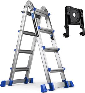 HBTower Ladder, A Frame 4 Step Extension Ladder, 14 Ft Multi Position Ladder with Removable Tool Tray and Stabilizer Bar