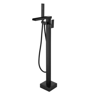 BWE Single-Handle Freestanding Floor Mount Roman Tub Faucet Bathtub Filler with Hand Shower in Matte Black