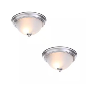 Commercial Electric 13 in. 2-Light Brushed Nickel Flush Mount with Frosted Glass Shade, 2-Pack