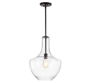 JONATHAN Y Watts 13.25 in. 1-Light Oil Rubbed Bronze/Clear LED Pendant with Glass/Metal 