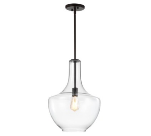 JONATHAN Y&nbsp;Watts 13.25 in. 1-Light Oil Rubbed Bronze/Clear LED Pendant with Glass/Metal&nbsp;