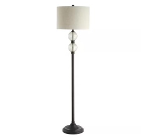 JONATHAN Y January 60 in. Glass/Metal LED Floor Lamp, Mercury Glass/Oil Rubbed Bronze