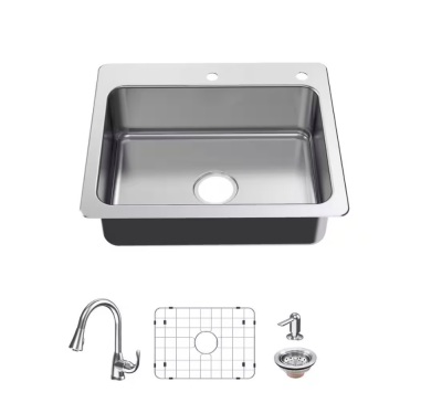 Glacier Bay Bratten 25 in. Drop-In Single Bowl 18 Gauge Stainless Steel Kitchen Sink with Pull-Down Faucet
