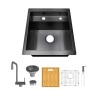 Glacier Bay Zero Radius 17 in. Undermount 18G Gunmetal Black Stainless Steel Single Bowl Workstation Bar Sink with Folding Faucet