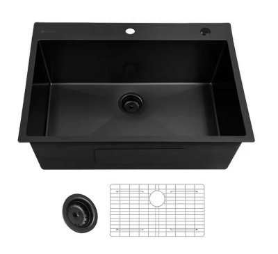 Glacier Bay 33 in. Drop-in Single Bowl 18 Gauge Black Stainless Steel Kitchen Sink