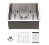 LORDEAR 25 in. x 22 in. Single Bowl Undermount 18-Gauge Stainless Steel Drop In Kitchen Sink w/ Bottom Grid and Strainer Basket