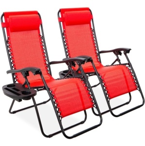 Set of 2 Adjustable Zero Gravity Patio Chair Recliners w/ Cup Holders