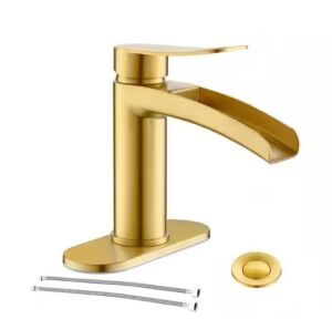 Phiestina Single Handle Waterfall Faucet for Bathroom Sink in Brushed Gold Finish