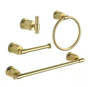 FORIOUS Bathroom Accessories Set 4, Towel Ring, Towel Bar, Toilet Paper Holder, Robe Hook Zinc Alloy in Gold