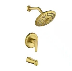 FLG Single-Handle 6-Spray High Pressure Wall Mount Tub and Shower Faucet in Brushed Gold