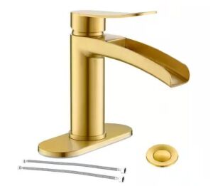 Phiestina Single Handle Waterfall Faucet for Bathroom Sink in Brushed Gold Finish