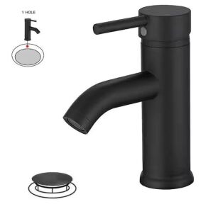 BWE Single Hole Single-Handle Bathroom Faucet With Pop Up Drain in Matte Black