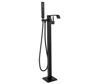 AKDY 1-Handle Freestanding Floor Mount Tub Faucet Bathtub Filler with Hand Shower in Matte Black