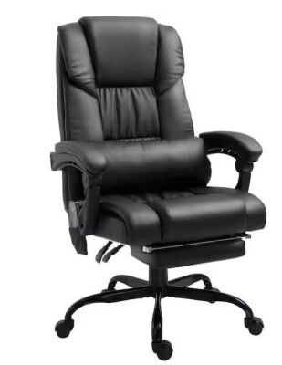 Vinsetto 27.25" x 24" x 47.25" Black PU Leather Reclining Height Adjustable 6-Point Massage Executive Chair with Arms