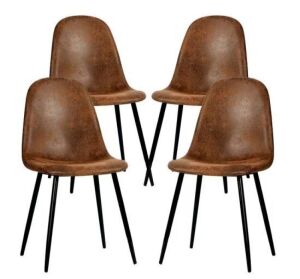 Homy Casa Rustic Brown Fabric Upholstered Side Dining Chairs, Set of 4