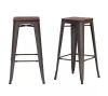StyleWell Finwick Matte Gunmetal Gray Backless Bar Stool with Dark Wood Seat, Set of 2