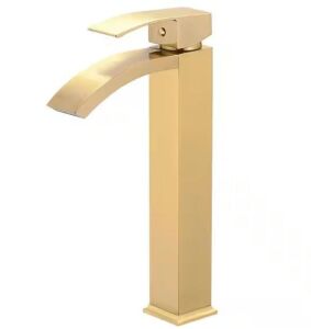 BWE Waterfall Single Hole Single Handle Bathroom Vessel Sink Faucet in Brushed Gold