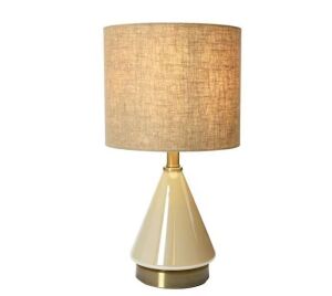 Lot of (2) 20 in. Cream and Gold Glass Table Lamp with Cream Linen Shade