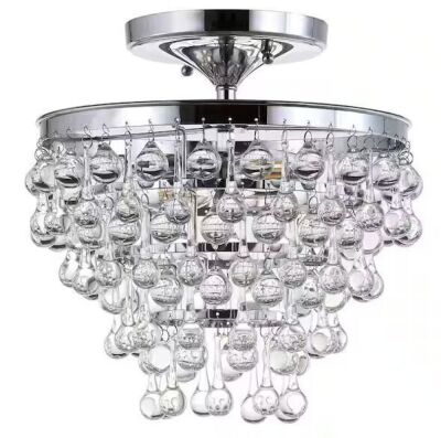 JONATHAN Y Toronto 13 in. Metal/Crystal LED Chrome Flush Mount