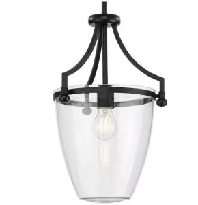 Progress Lighting Parkhurst Collection 11.5 in. 1-Light Matte Black New Traditional Mini-Pendant with Clear Glass Shade