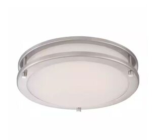 Hampton Bay Flaxmere 12 in. Brushed Nickel Dimmable LED Integrated Flush Mount with Frosted White Glass Shade