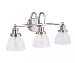 Hampton Bay Albona 3-Light Brushed Nickel Vanity Light with Clear Seeded Glass Shades