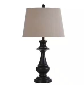 StyleCraft 28 in. Bronze Table Lamp with Natural Linen Hardback Fabric Shade