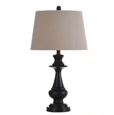 StyleCraft 28 in. Bronze Table Lamp with Natural Linen Hardback Fabric Shade