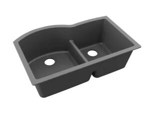 Elkay Quartz Classic 33 in. Undermount Double Bowl Graphite Granite/Quartz Composite Kitchen Sink