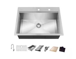 Glacier Bay Zero Radius 32 in. Drop-In Single Bowl 18 Gauge Stainless Steel Workstation Kitchen Sink with Spring Neck Faucet