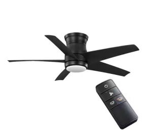 Hampton Bay Mena 44 in. White Color Changing Integrated LED Indoor/Outdoor Matte Black Hugger Ceiling Fan with Light Kit and Remote