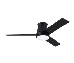 48 in. Integrated LED Indoor Black Flush Mount Ceiling Fan Lighting with 3 Plywood Blades 