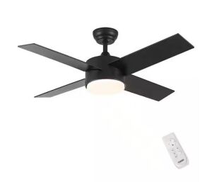 44 in. Indoor Integrated LED Black Ceiling Fans with Dimmable Light and Remote Control