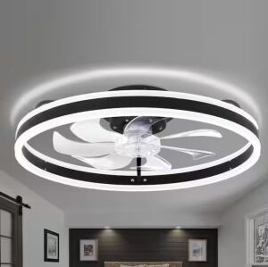 Oaks Aura 20in. LED Indoor Black Bladeless Low Profile Ceiling Fan Flush Mount Smart App Remote Control Dimmable Lighting