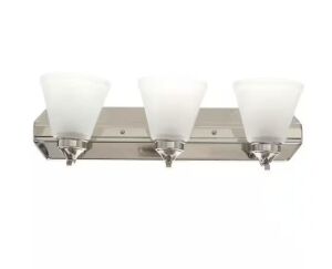 Hampton Bay Tavish 24 in. 3-Light Brushed Nickel Classic Vanity with Frosted Glass Shade