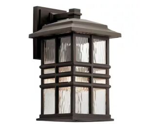 KICHLER Beacon Square 14.25 in. 1-Light Olde Bronze Outdoor Hardwired Wall Lantern Sconce 