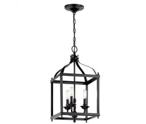 KICHLER Larkin 3-Light Black Traditional Candle Cage Foyer Pendant Hanging Light