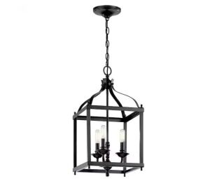 KICHLER Larkin 3-Light Black Traditional Candle Cage Foyer Pendant Hanging Light