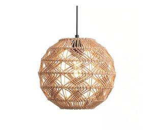 Merra 1-Light Matte Black Boho Pendant Light with Handwoven Hemp Rope Ball Shade