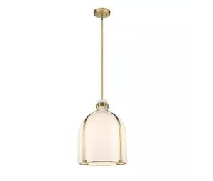 Pearson 12.25 in. 1-Light Rubbed Brass Pendant Light with White Opal Glass Shade